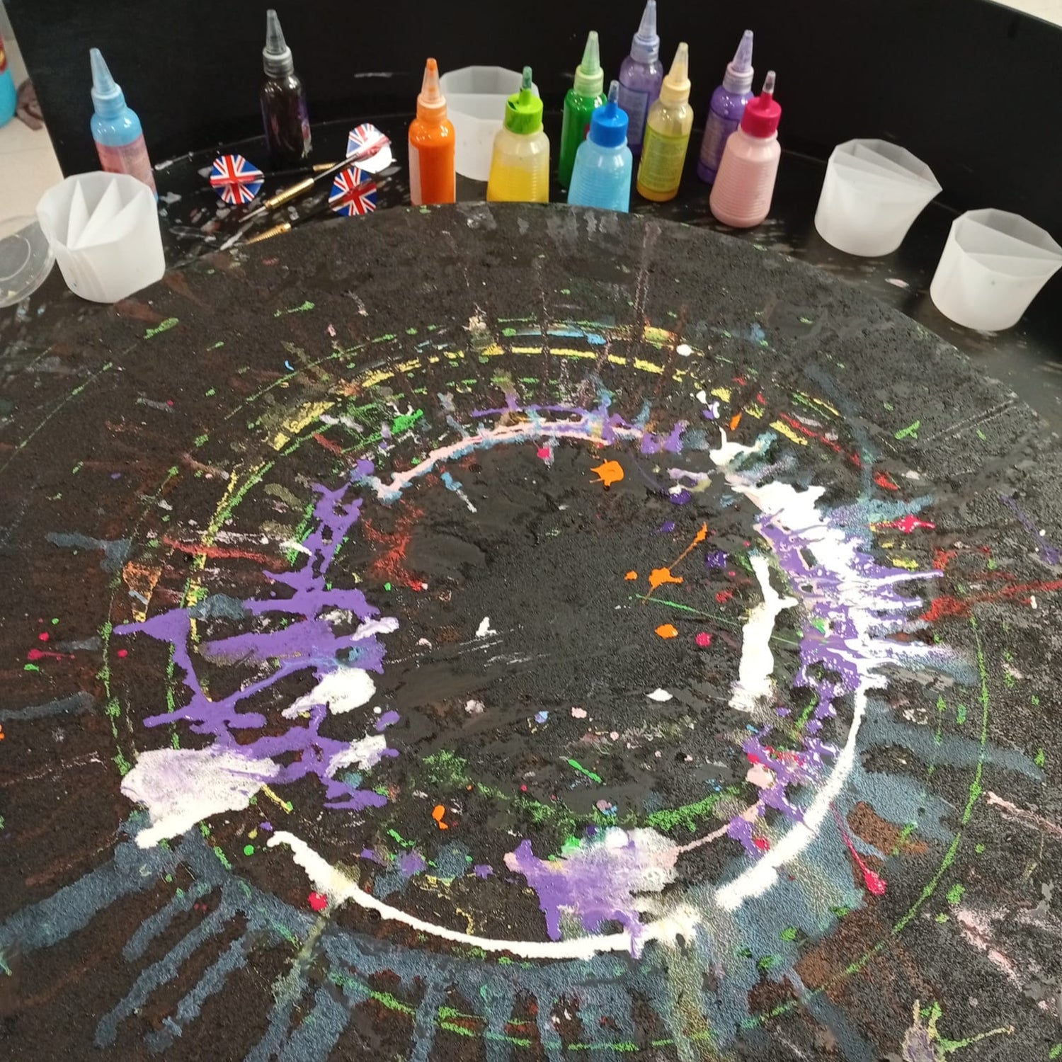 splatter art table circular paint creative art studio