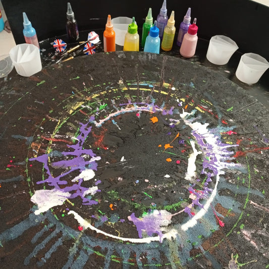 splatter art table circular paint creative art studio